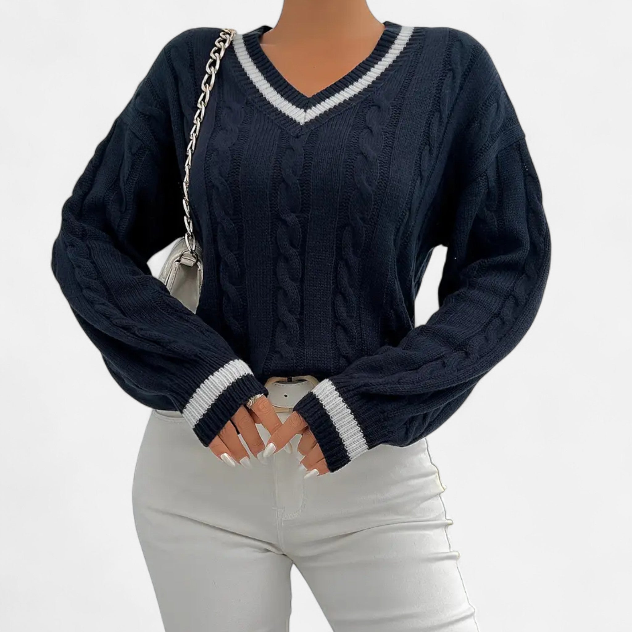 Vellardo Moda | Women's Elegant V-Neck Sweater – Subtle Style and Comfort