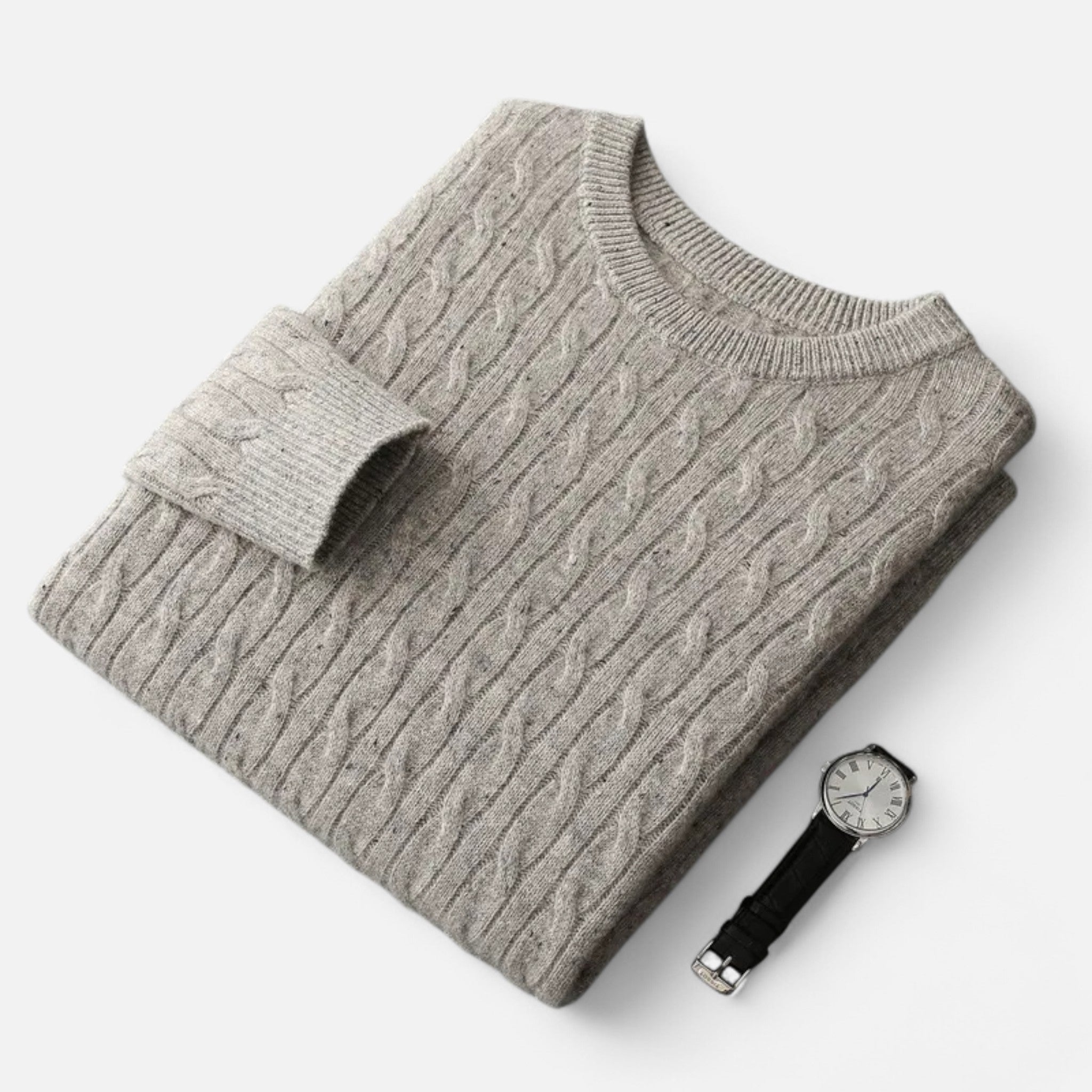 Vellardo Moda | Men's Sweater with Round Neck in Cable Knit