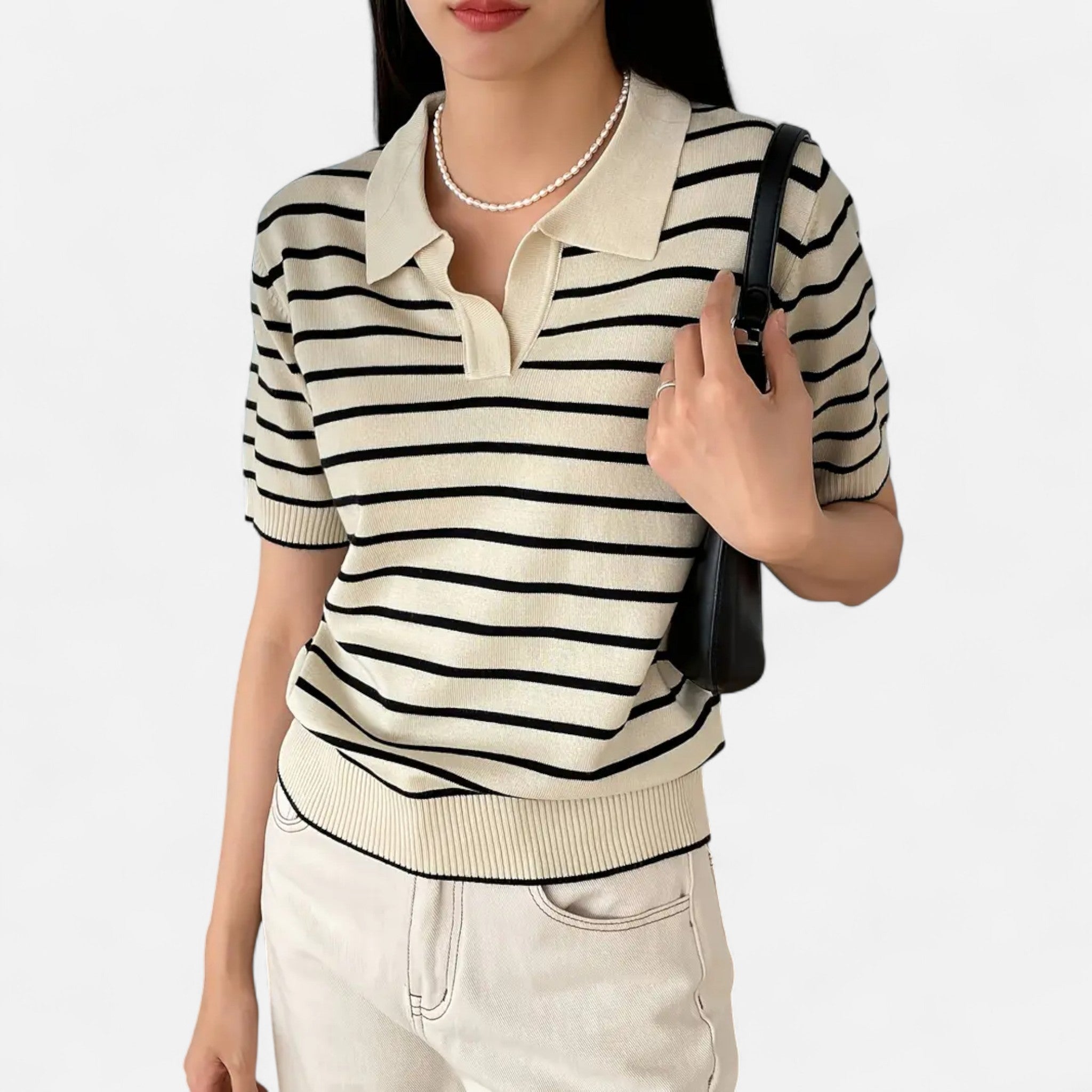 Vellardo Moda | Women's Striped Knit T-Shirt – Short Sleeve
