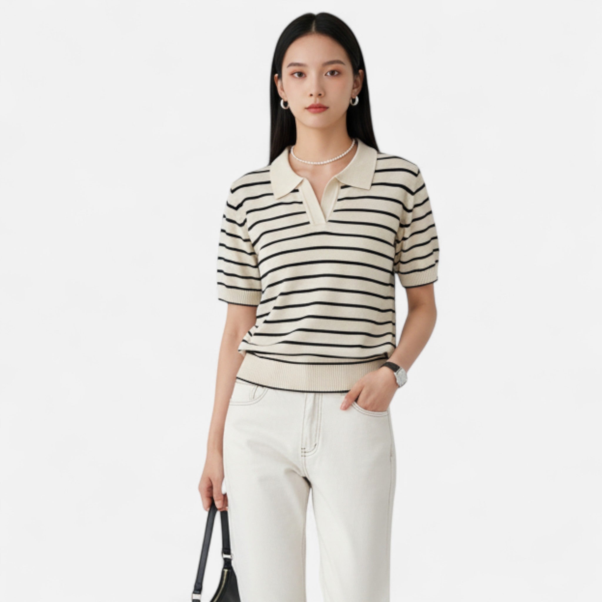 Vellardo Moda | Women's Striped Knit T-Shirt – Short Sleeve