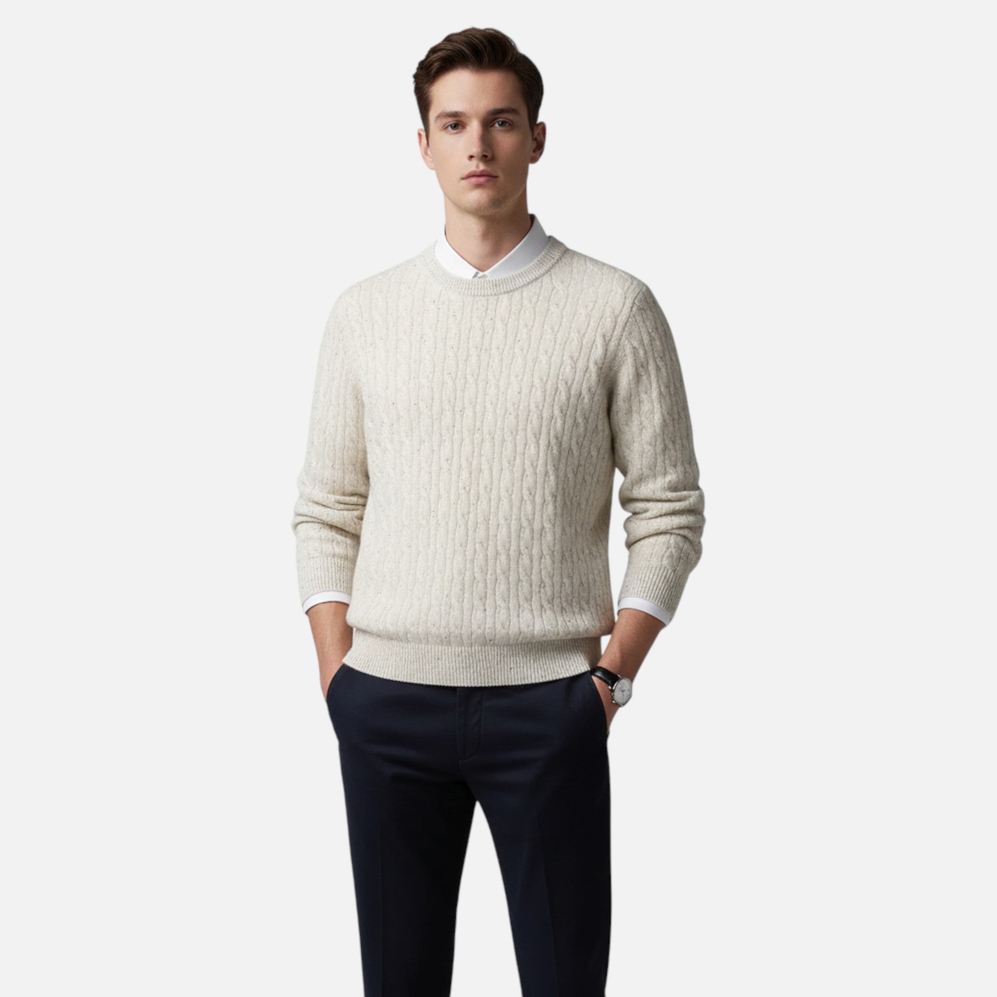 Vellardo Moda | Men's Sweater with Round Neck in Cable Knit
