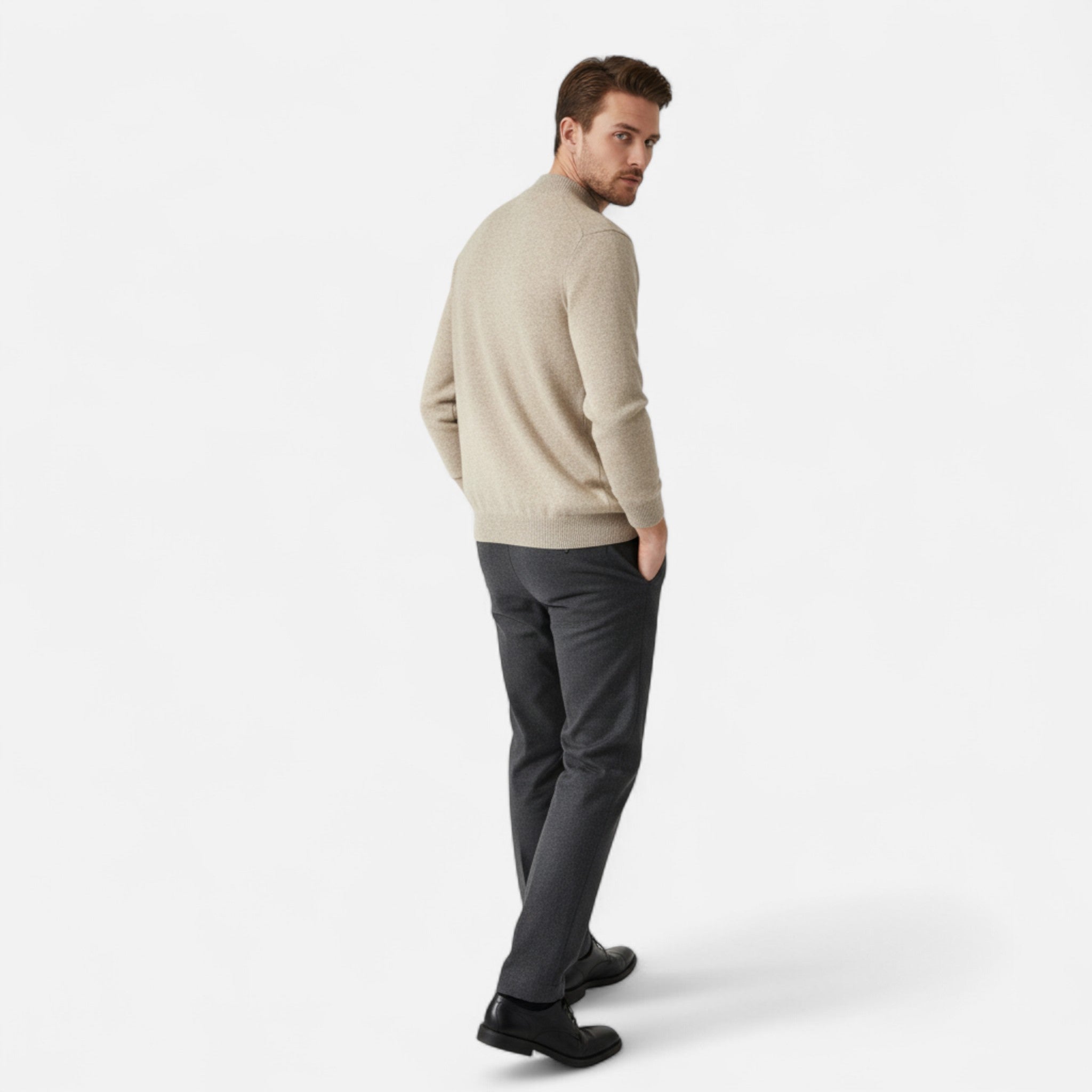 Vellardo Moda | Men's Merino Wool Cardigan – Zipper and Mock Collar