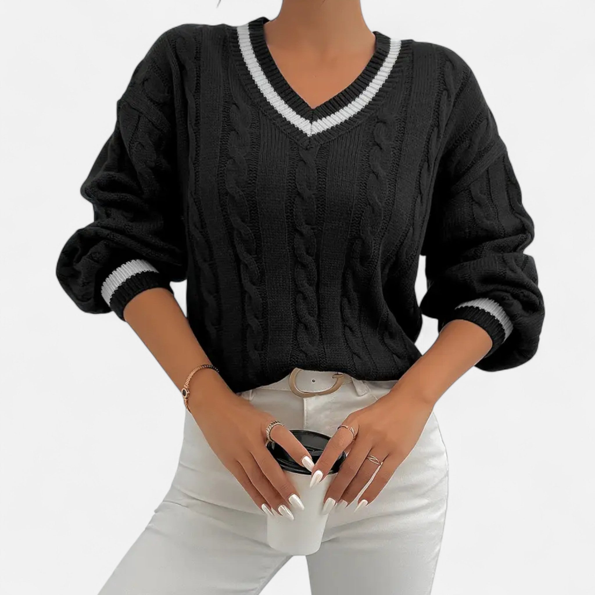 Vellardo Moda | Women's Elegant V-Neck Sweater – Subtle Style and Comfort