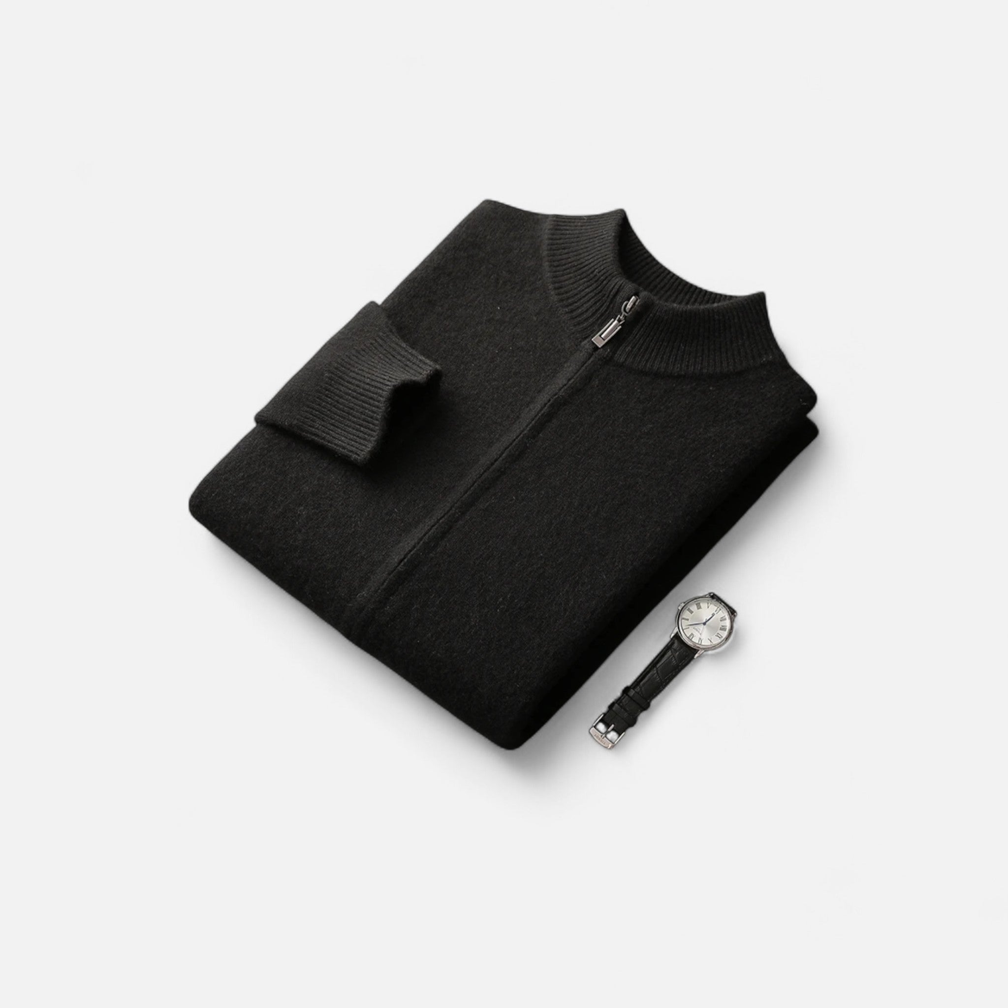 Vellardo Moda | Men's Merino Wool Cardigan – Zipper and Mock Collar