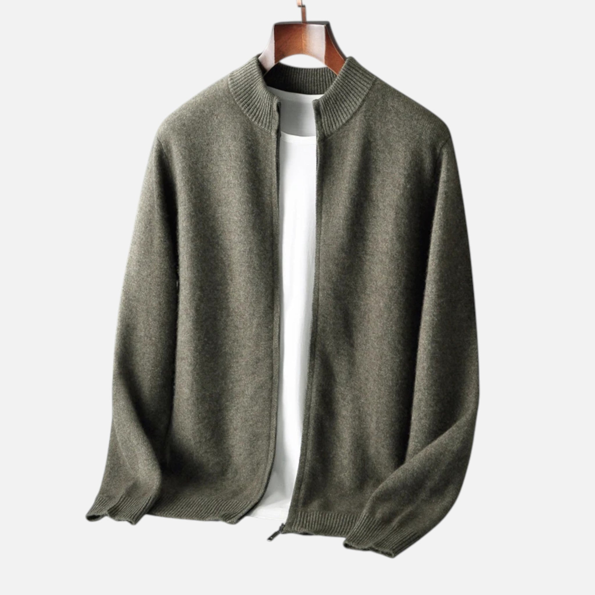 Vellardo Moda | Men's Merino Wool Cardigan – Zipper and Mock Collar