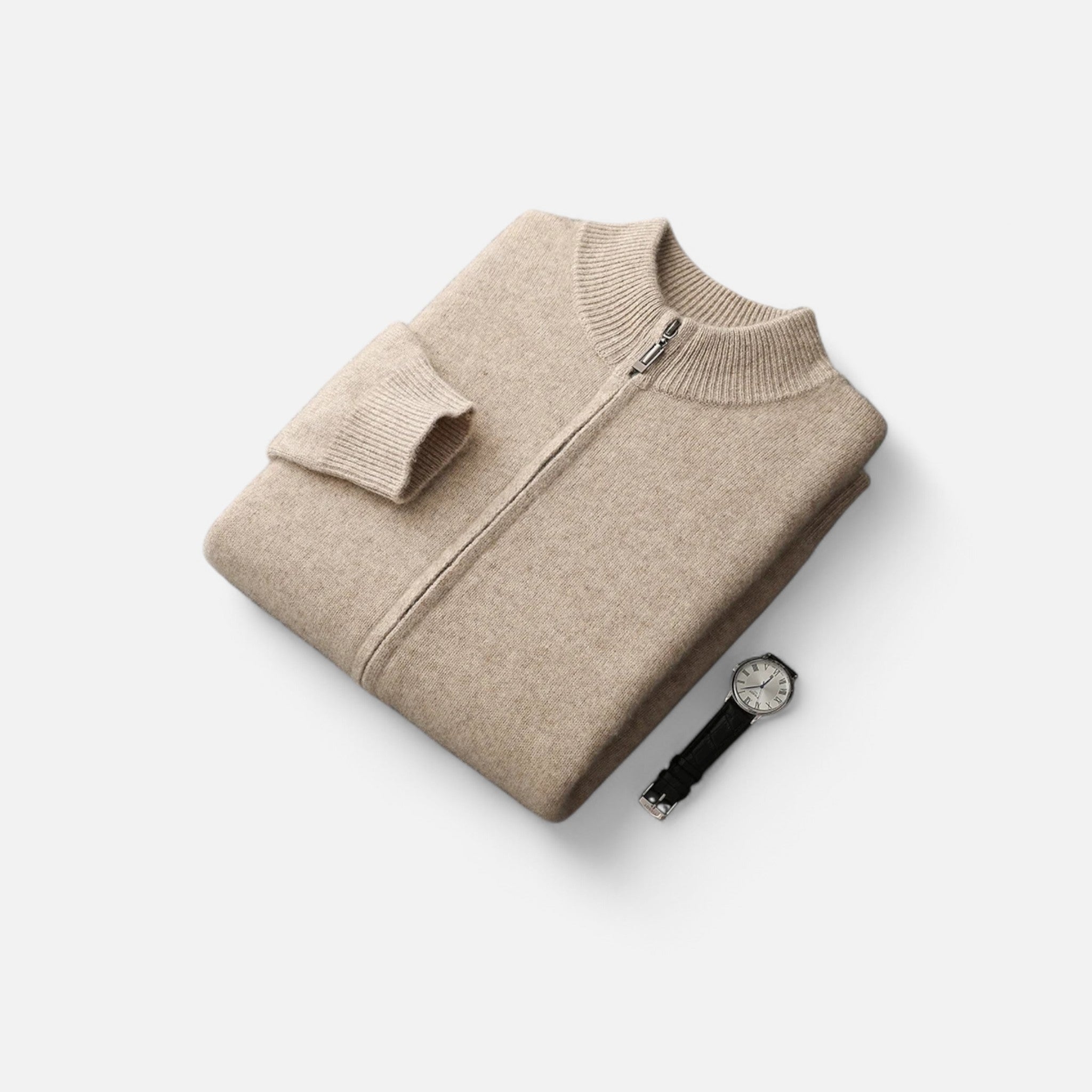 Vellardo Moda | Men's Merino Wool Cardigan – Zipper and Mock Collar