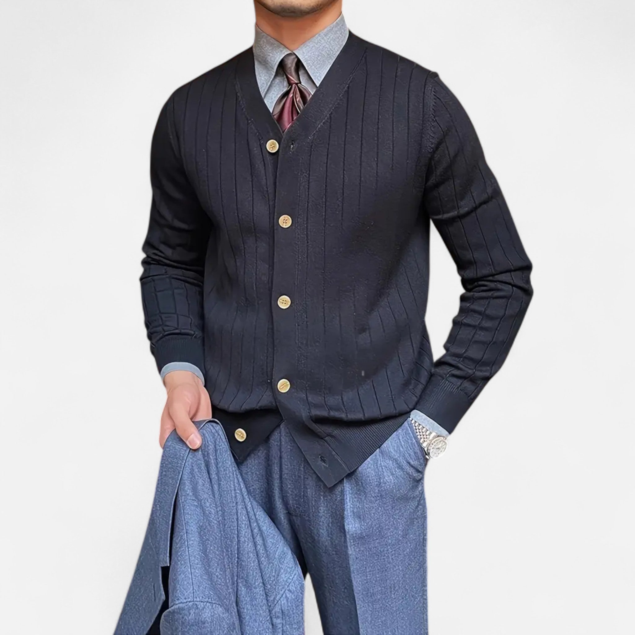 Vellardo Moda | Men's Wool Cardigan – Slim Fit and V-Neck