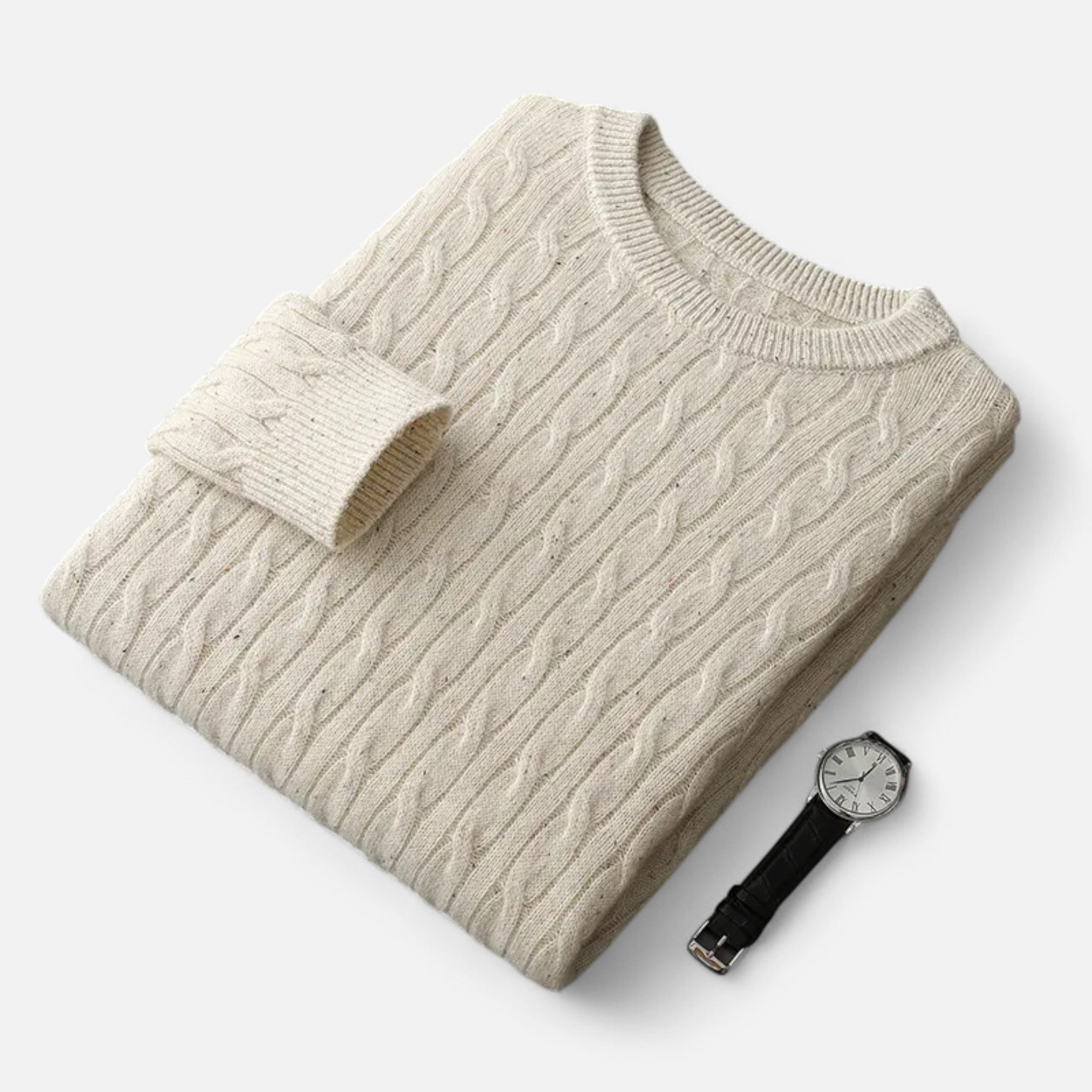 Vellardo Moda | Men's Sweater with Round Neck in Cable Knit