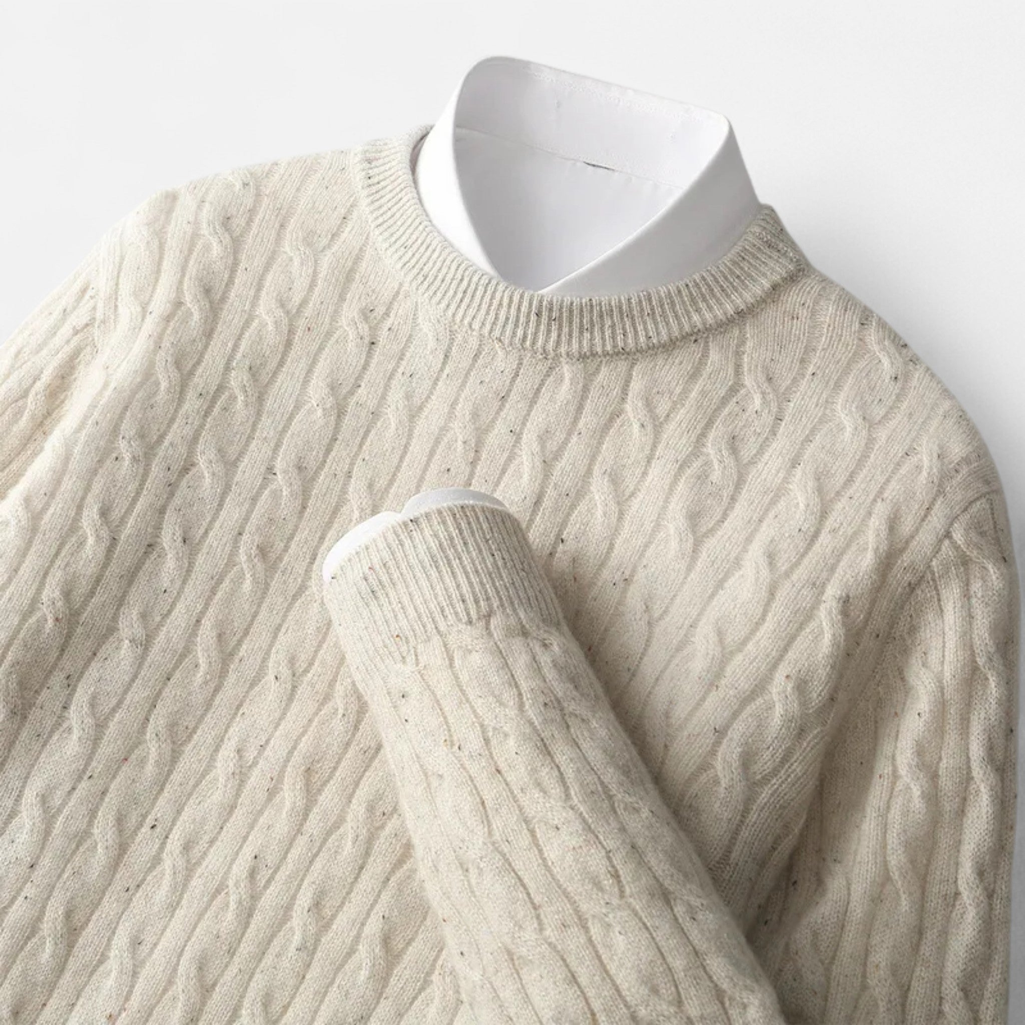 Vellardo Moda | Men's Sweater with Round Neck in Cable Knit