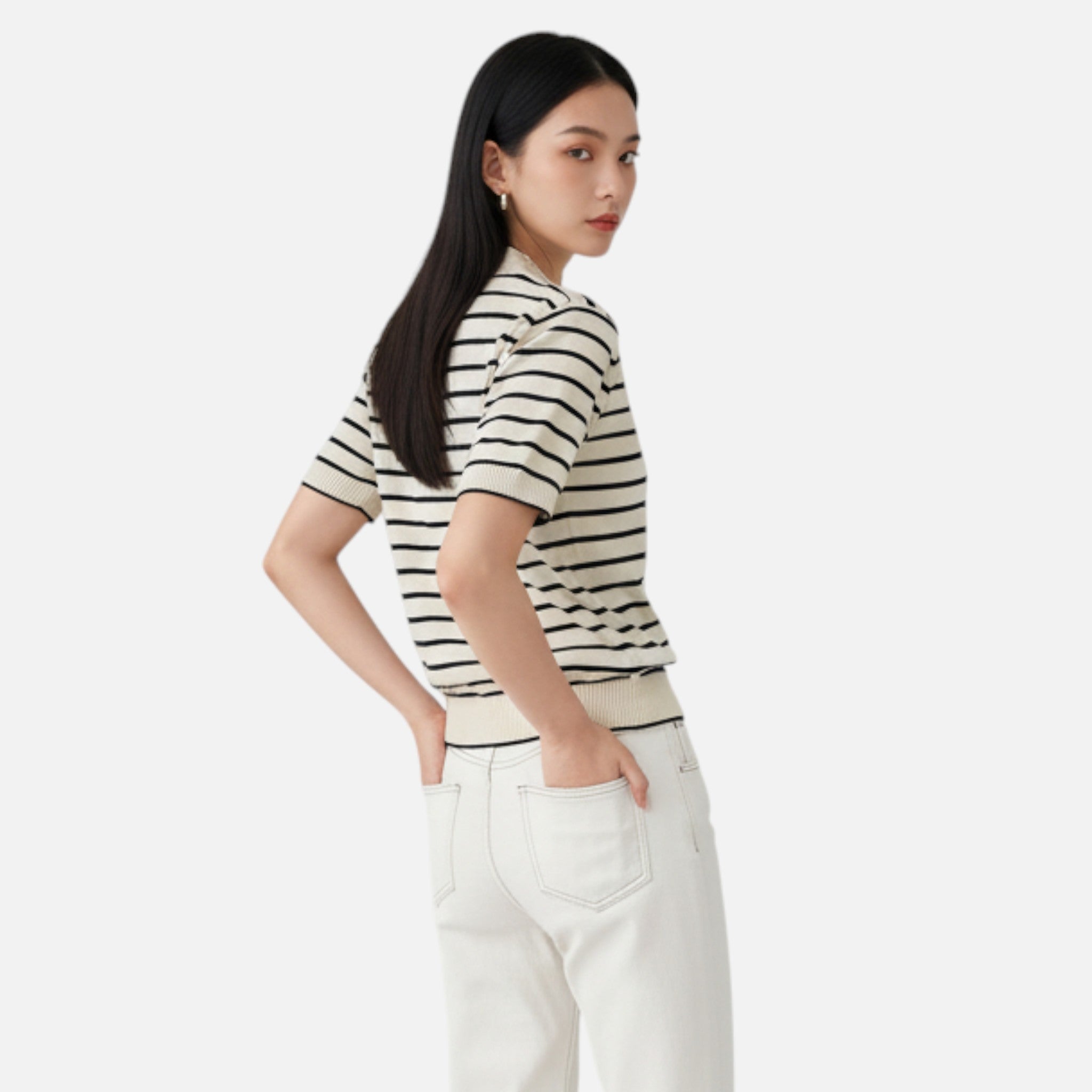 Vellardo Moda | Women's Striped Knit T-Shirt – Short Sleeve