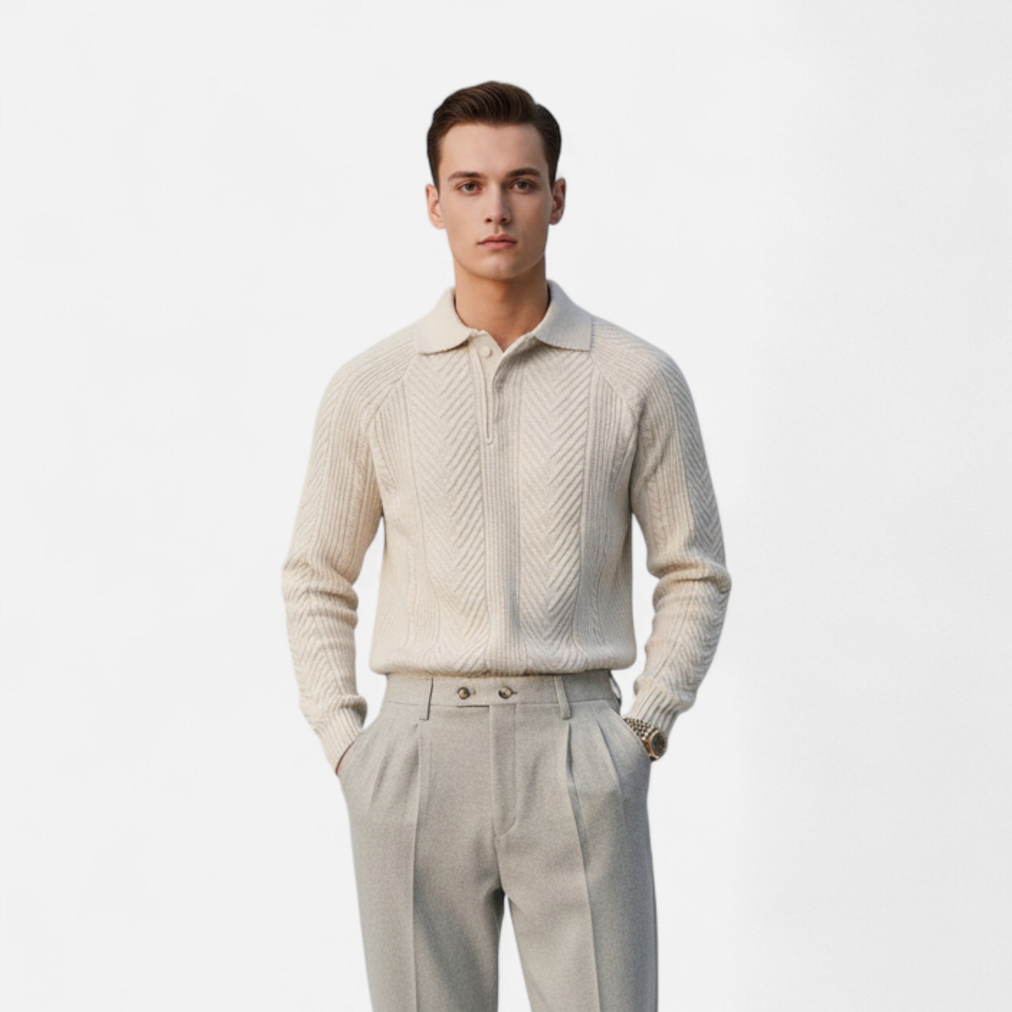Vellardo Moda | Men's Retro Sweater with Semi-Open Neckline – Style and Warmth in One