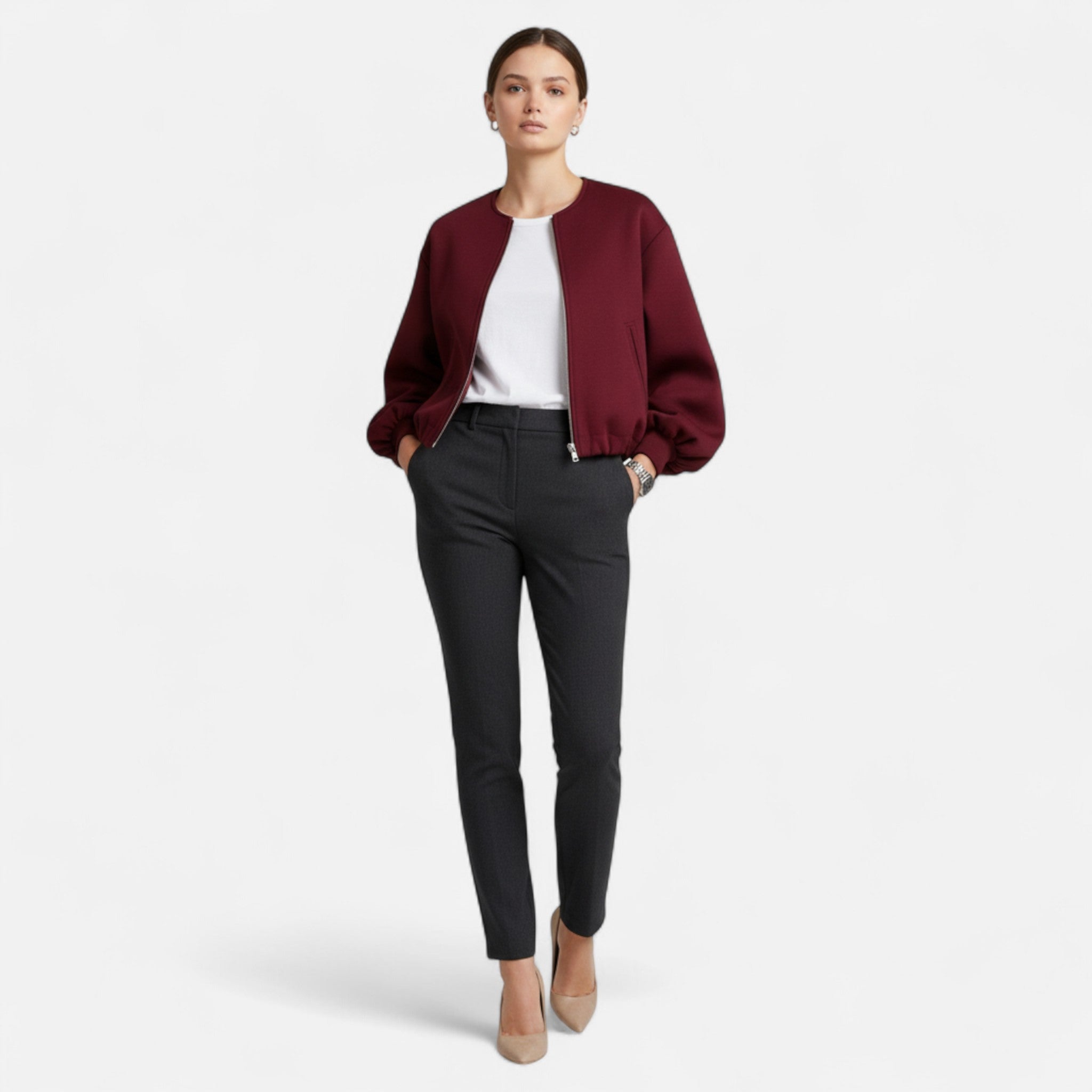 Vellardo Moda | Women's Soft Bomber Jacket with Round Neck – Elegant Comfort