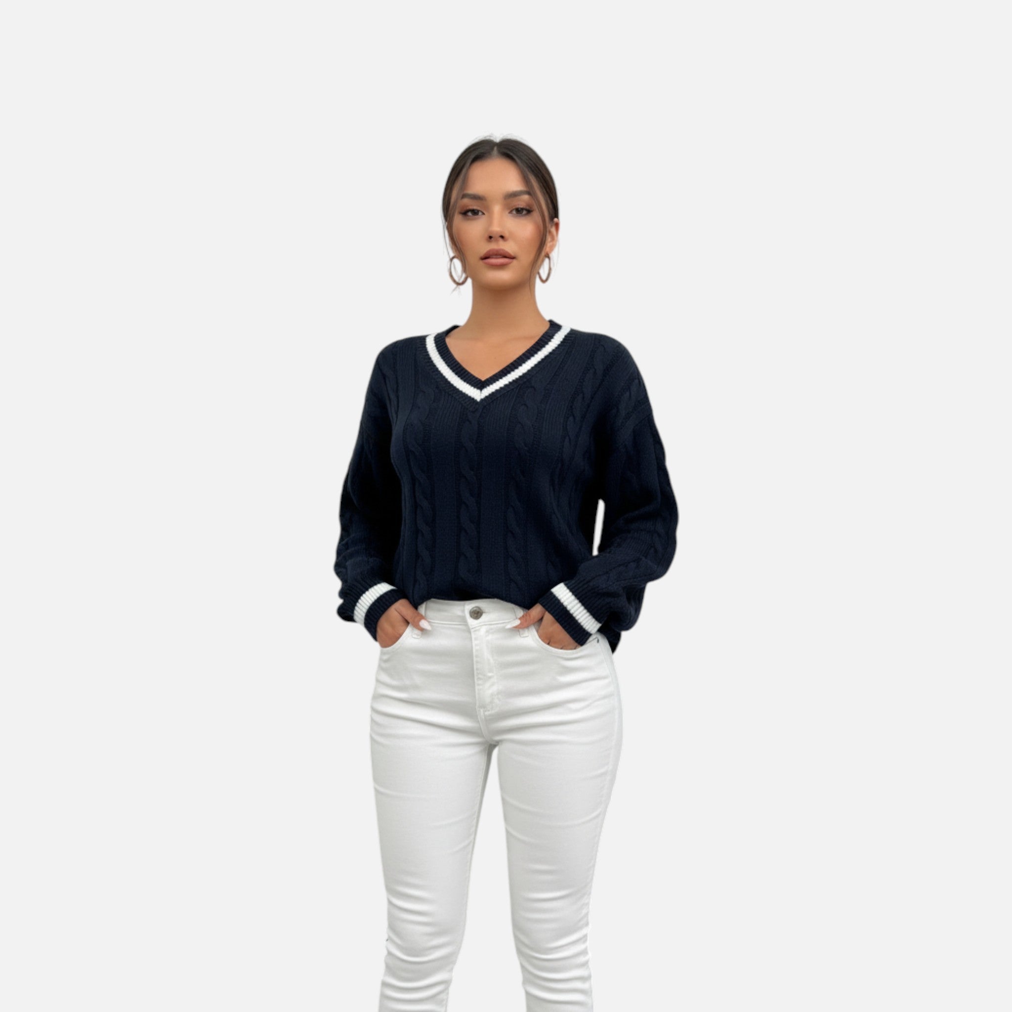 Vellardo Moda | Women's Elegant V-Neck Sweater – Subtle Style and Comfort