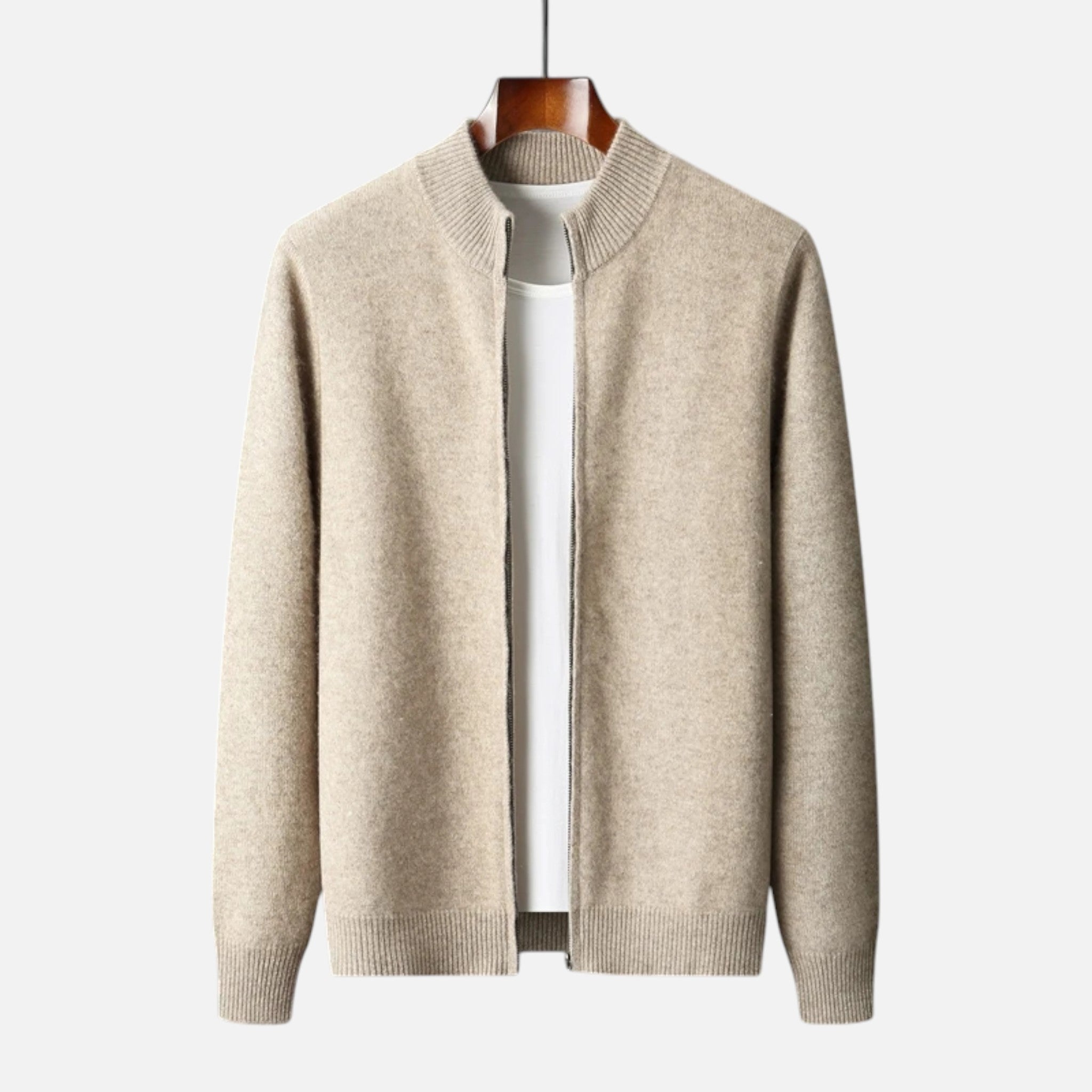 Vellardo Moda | Men's Merino Wool Cardigan – Zipper and Mock Collar