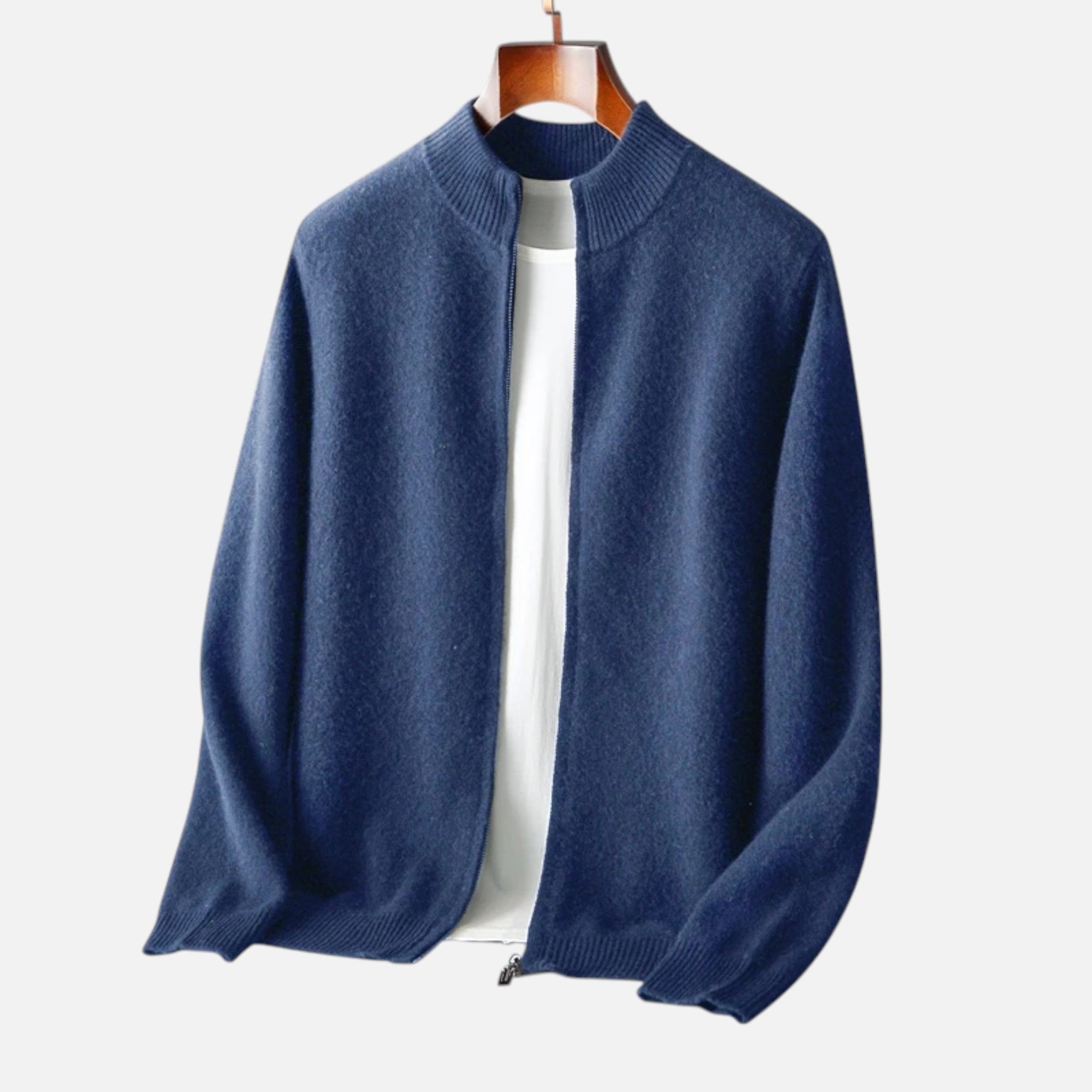 Vellardo Moda | Men's Merino Wool Cardigan – Zipper and Mock Collar