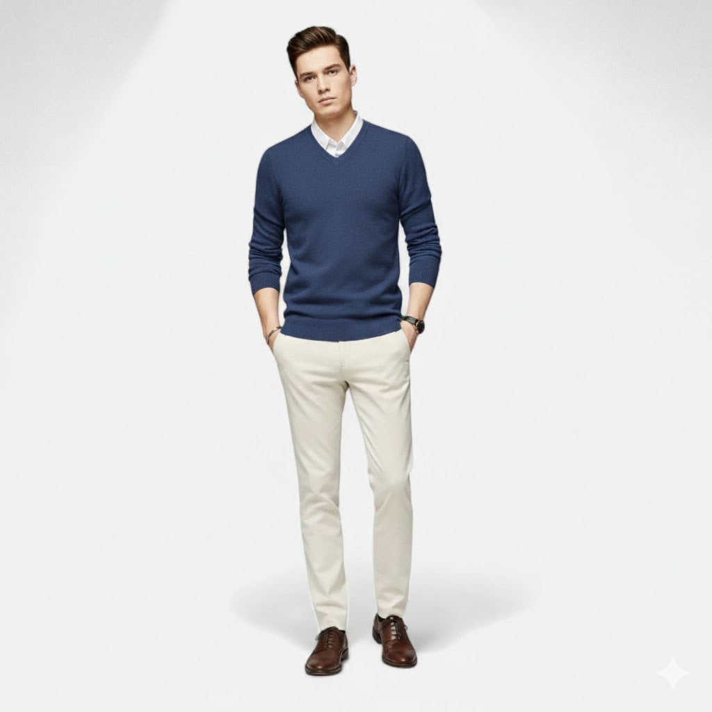 Vellardo Moda | Men's V-Neck Sweater – Brown Classic